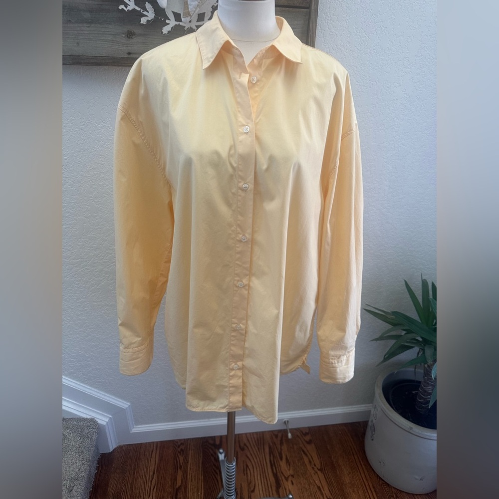 LouLou Studio Classic Long-Sleeve Button-Up Shirt in Pale Yellow‎ size Large